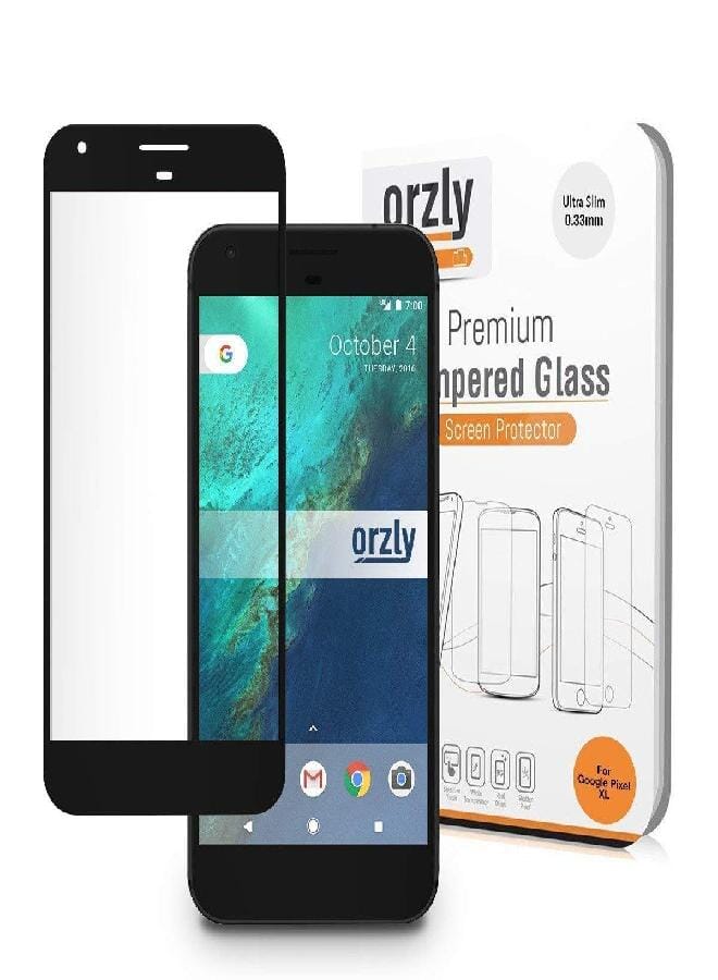 Orzly Google Pixel screen Protector, Orzly 2.5D Pro-Fit Tempered Glass screen Protector for Google Pixel Phone (5 inch model - 2016) - Transparent with CHARCOAL BLACK Rim - Image 1